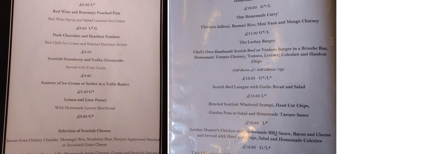 The House At Bridge Of Lochay Menu