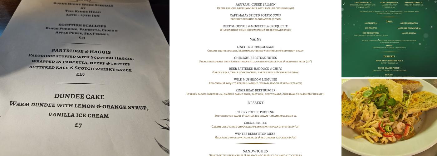 The Kings Head Menu