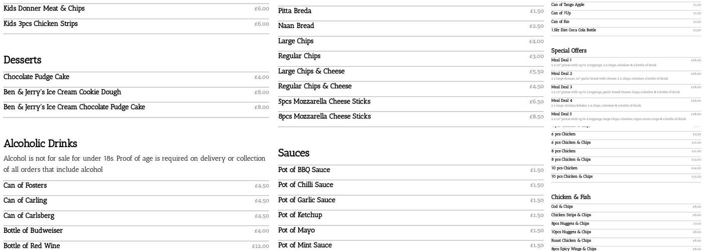 Pizza Roma Sleaford Menu