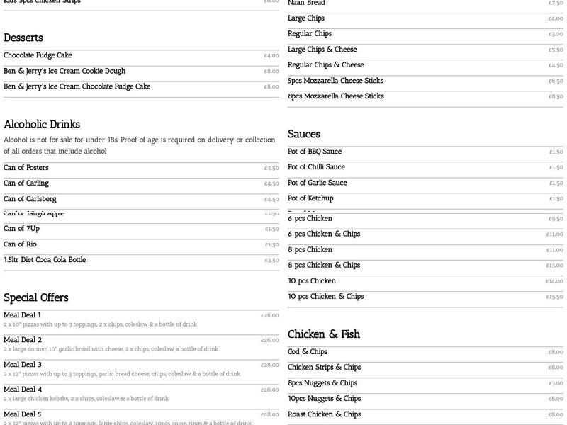 Pizza Roma Sleaford Menu