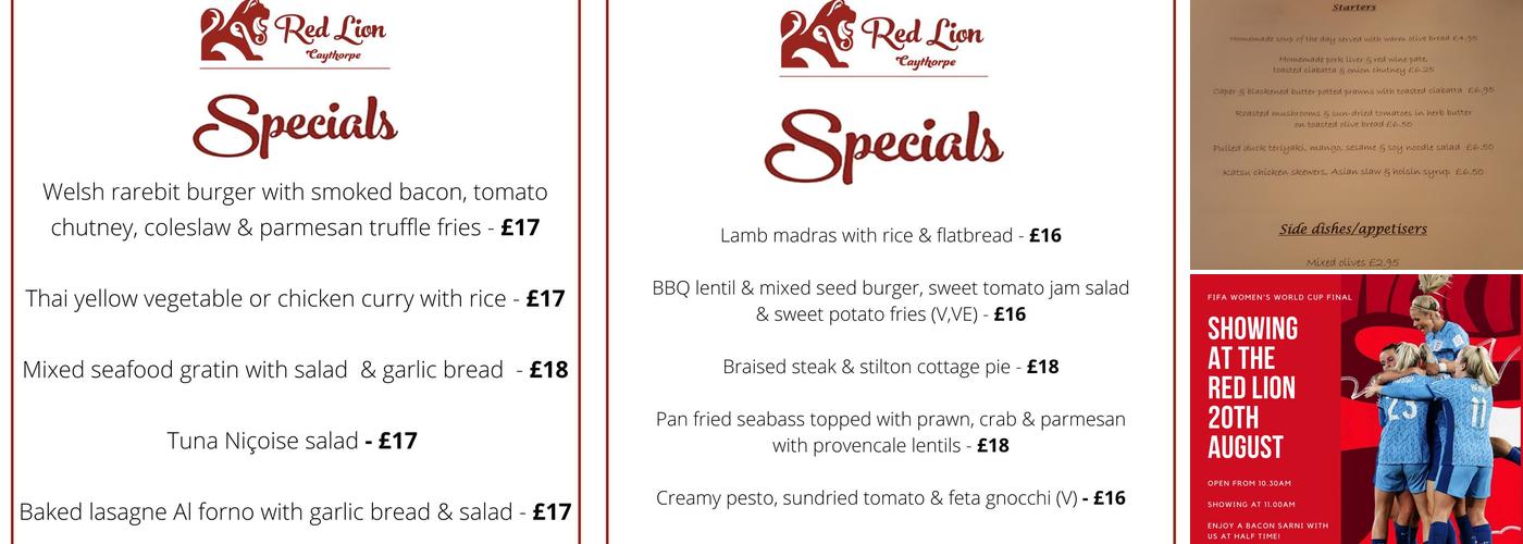 Red Lion Caythorpe Menu