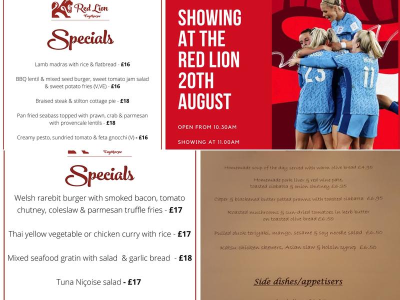 Red Lion Caythorpe Menu