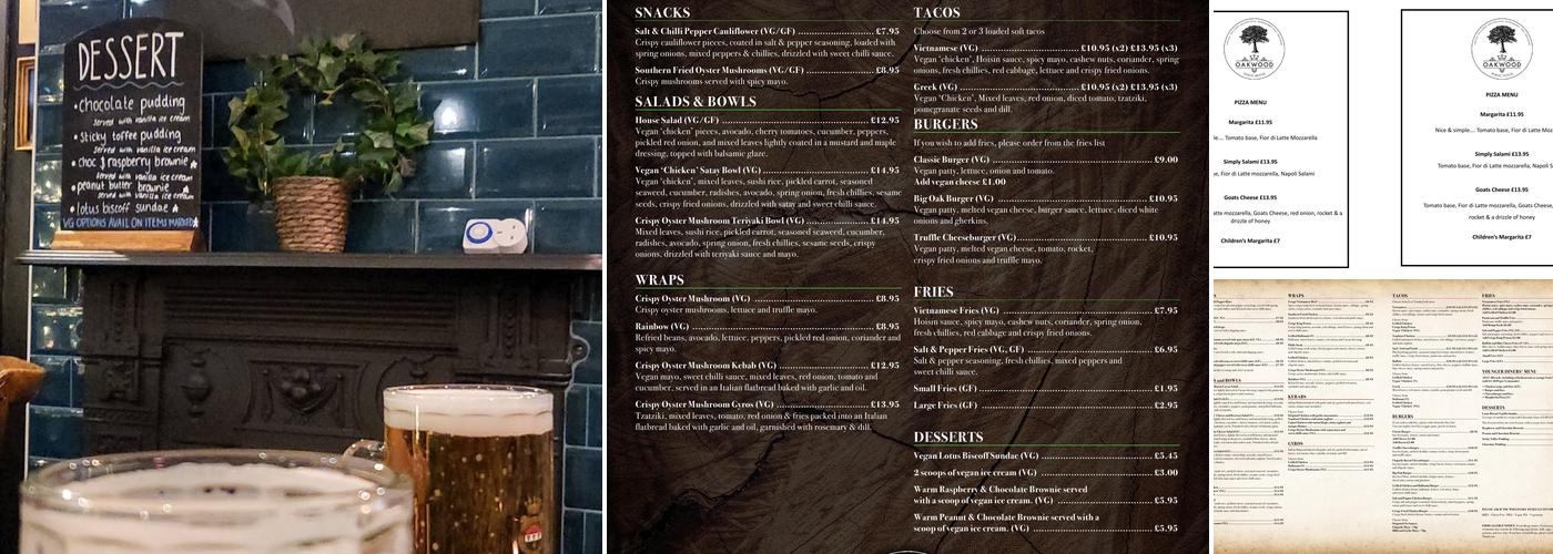 The Oakwood Menu