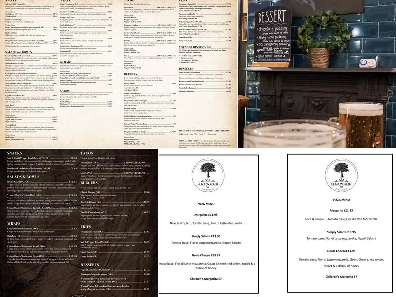 The Oakwood Menu