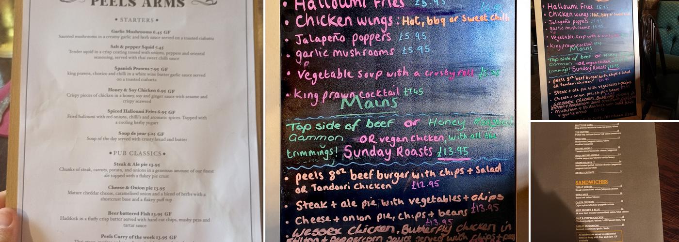 Peels Arms Hotel Menu