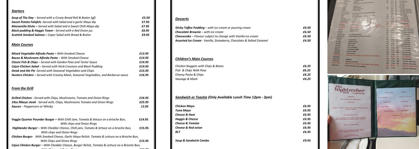 Highlander Inn Menu