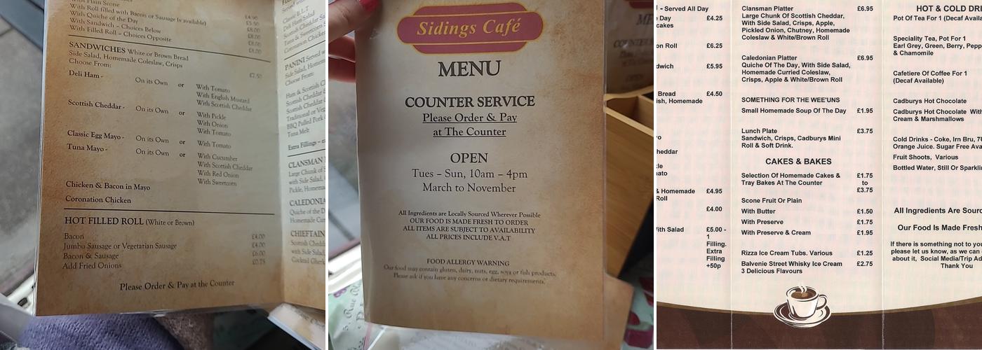 Sidings Cafe Menu