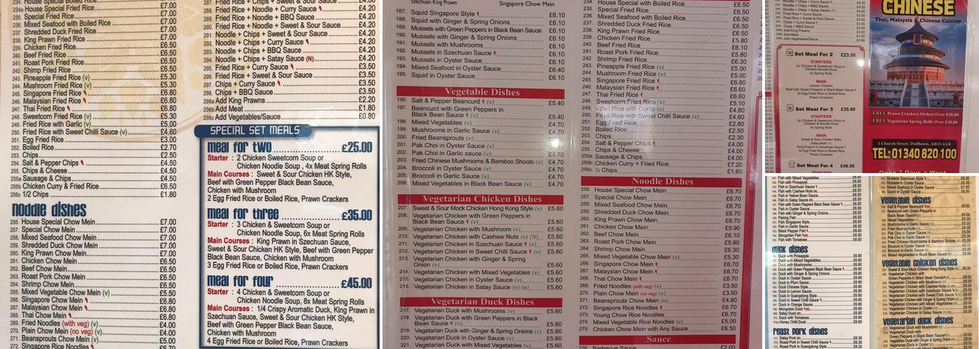 Castle Chinese Takeaway Menu