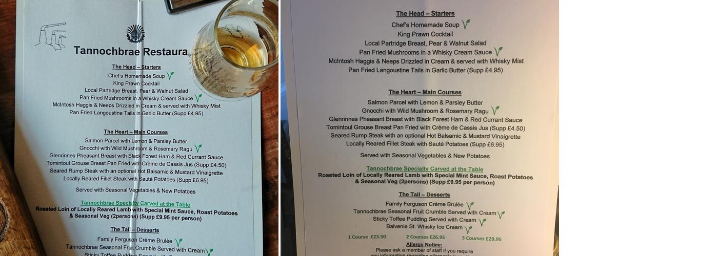 The Tannochbrae Menu