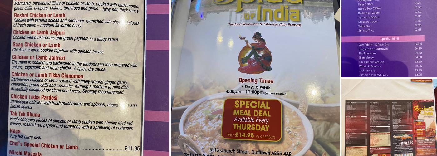 Spice of India Menu