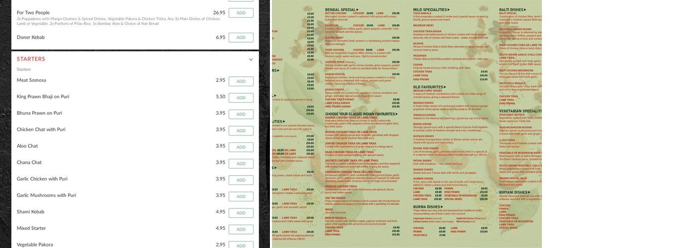 The Bengal Spice Menu