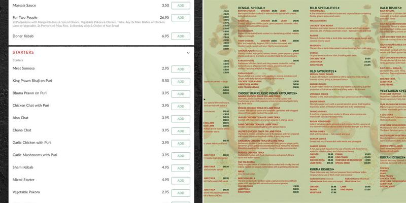 The Bengal Spice Menu