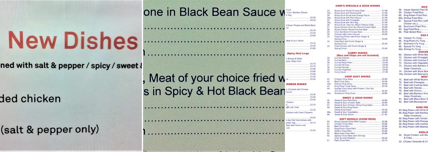 Luke Vic & Kingfisher Menu