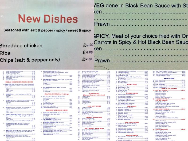 Luke Vic & Kingfisher Menu