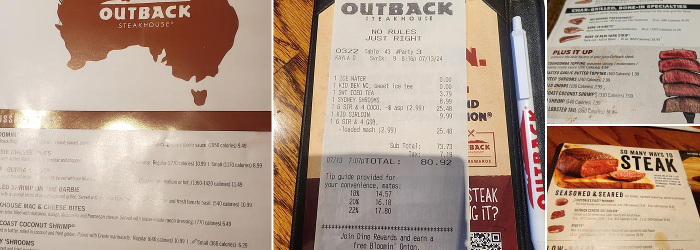 Outback Steakhouse Menu