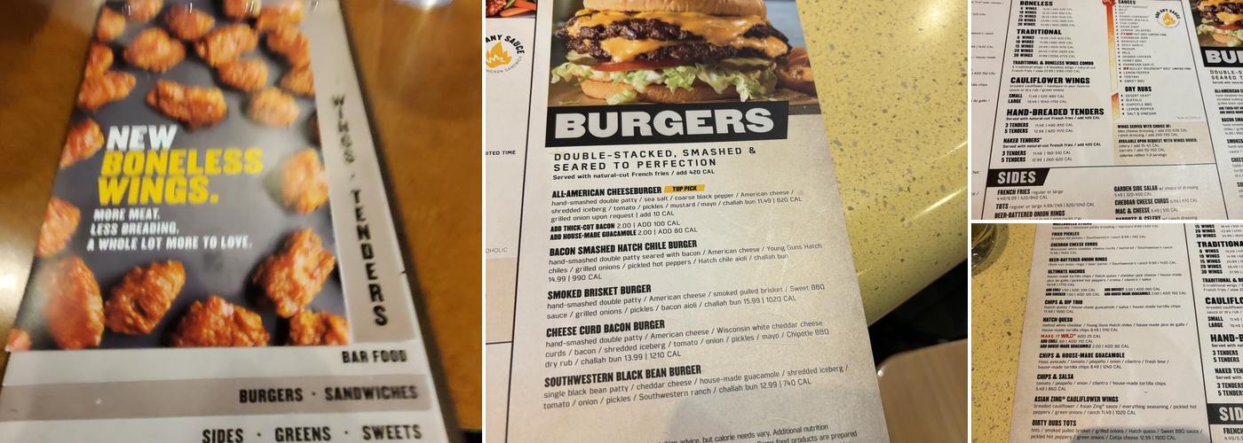 Buffalo Wild Wings Menu