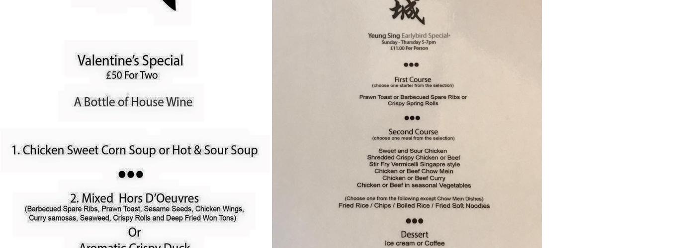 Yeung Sing Takeaway Menu