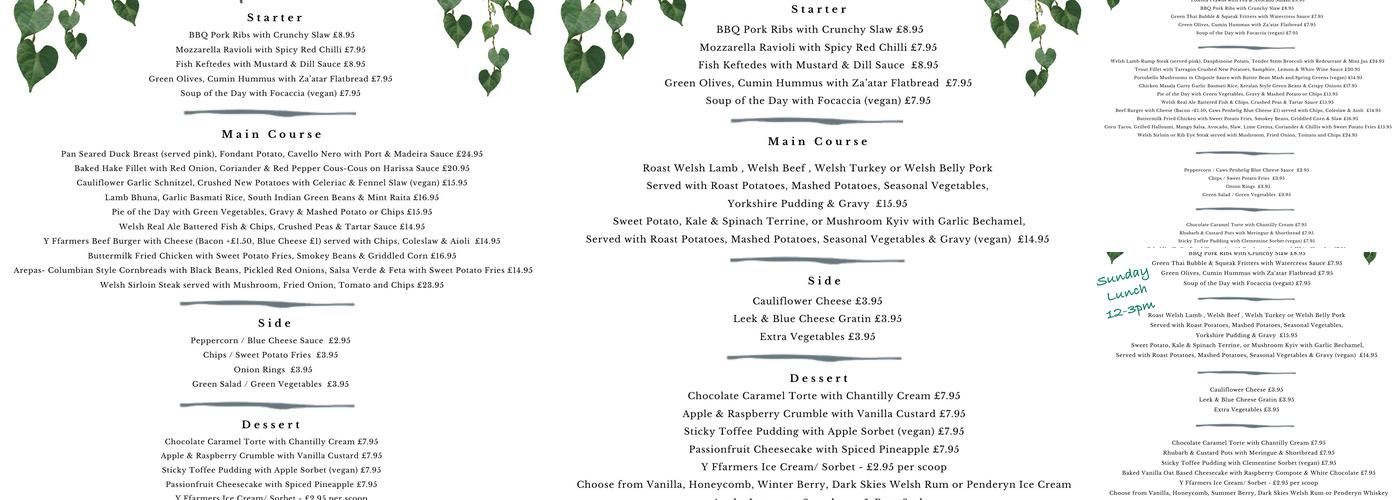Y Ffarmers Menu