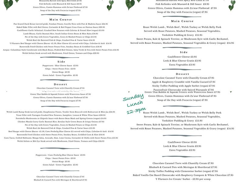 Y Ffarmers Menu