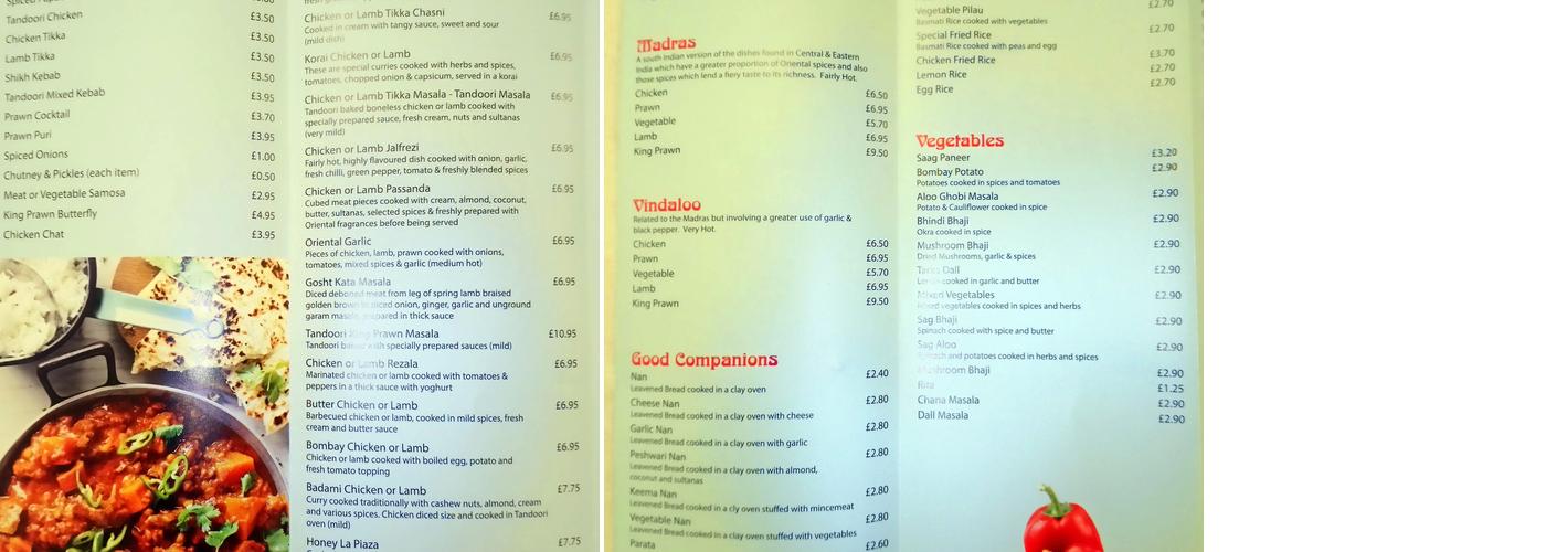 Bangladesh Tandoori Menu