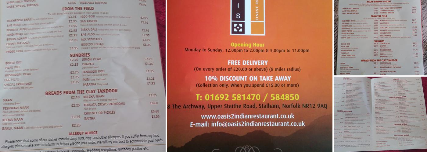 Oasis 2 Indian Restaurant Menu