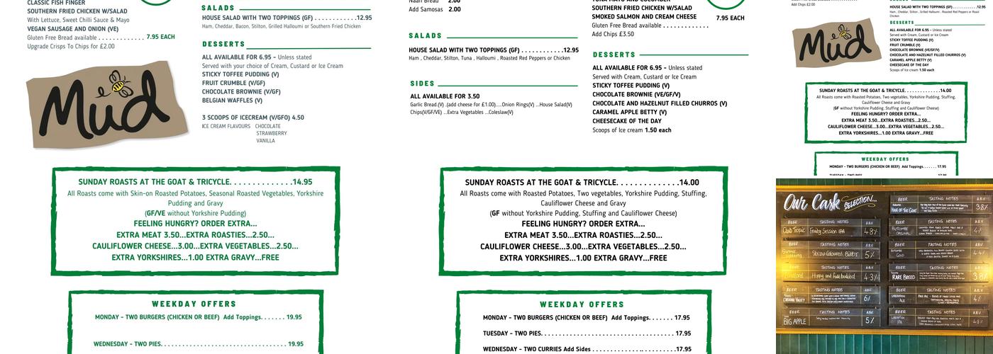 The Goat and Tricycle Menu