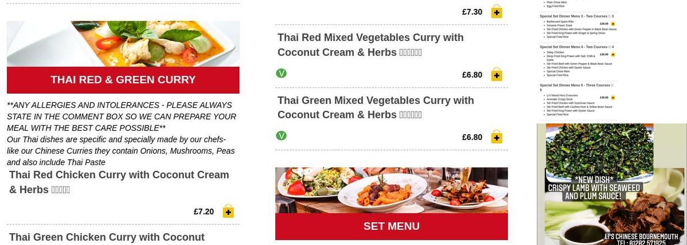 Li's Chinese Takeaway BOURNEMOUTH Menu