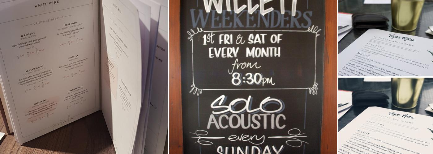 Willett Arms Wimborne Menu