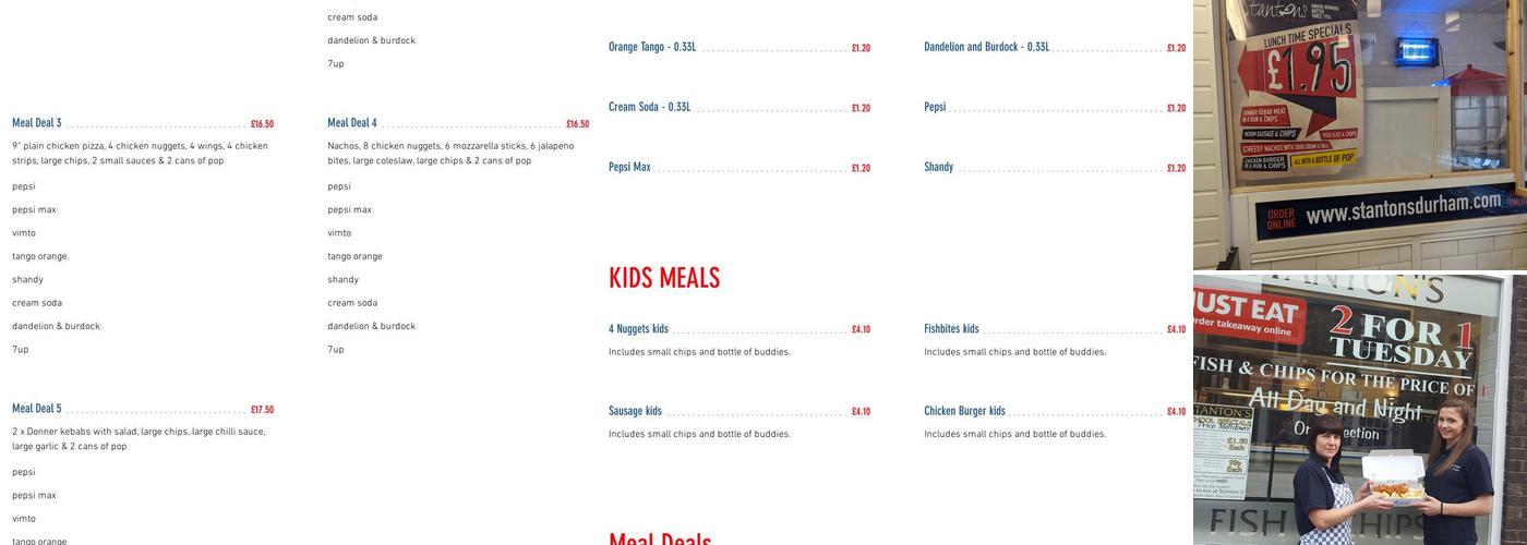 Stantons Fish & Chips Menu