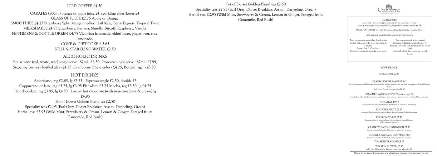 Cranborne Garden Centre Menu