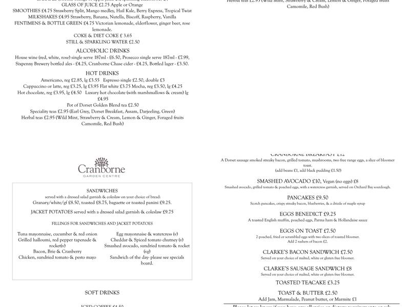 Cranborne Garden Centre Menu