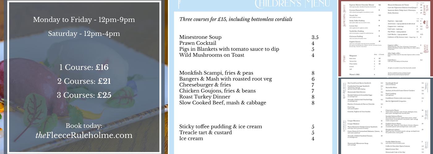 The Fleece At Ruleholme Menu