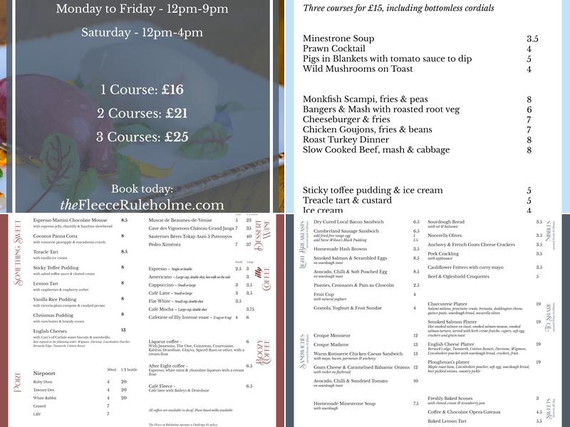 The Fleece At Ruleholme Menu