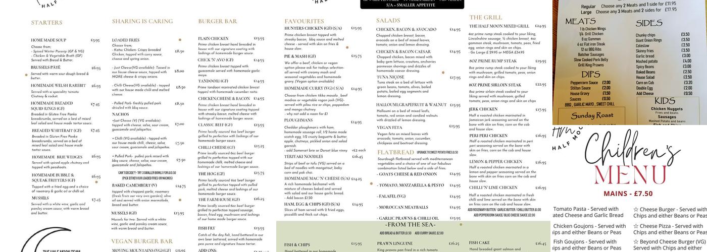 The Half Moon Menu