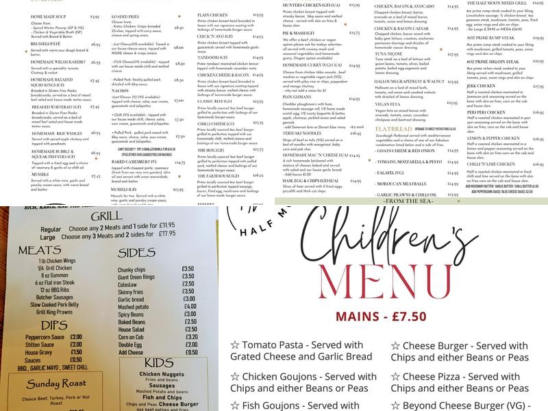 The Half Moon Menu