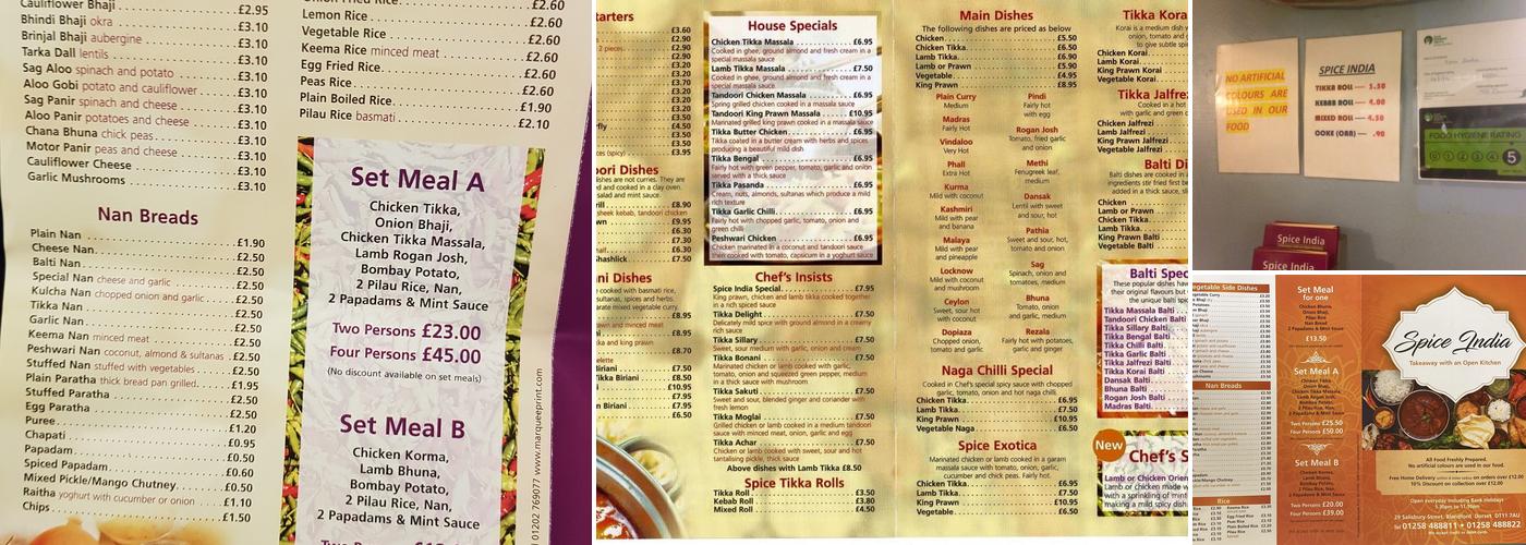 Spice India Menu