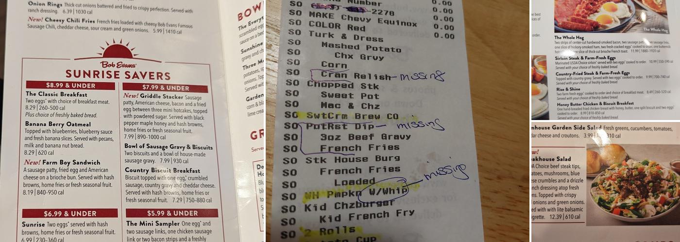 Bob Evans Menu