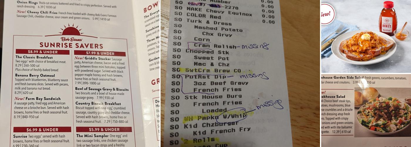 Bob Evans Menu