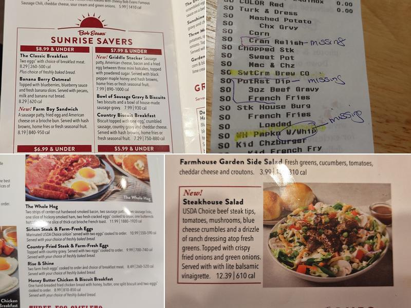 Bob Evans Menu