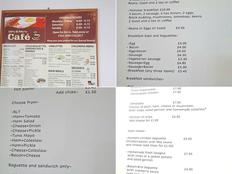 Oli and Nic's Cafe Menu