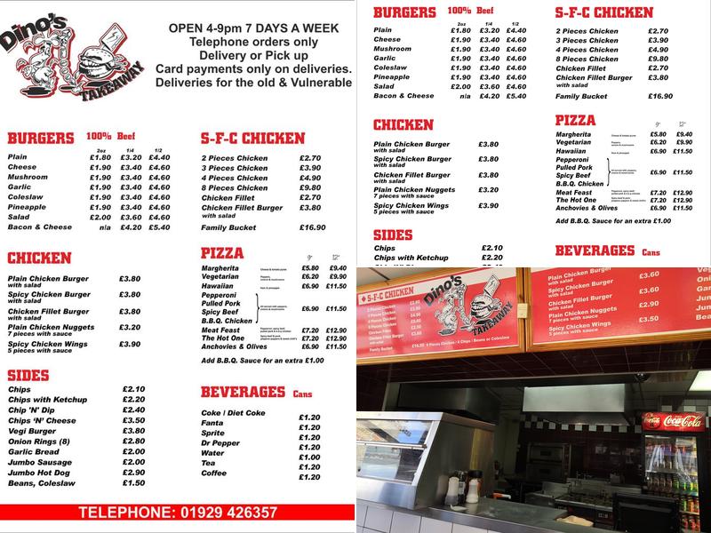 Dino's Takeaway Swanage Menu