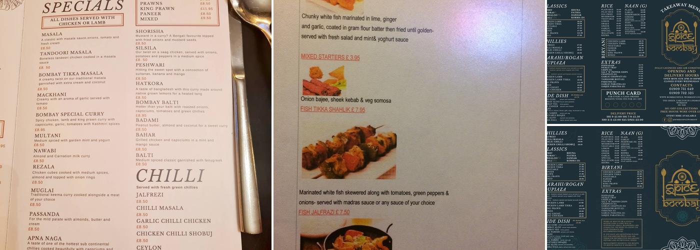 Bombay Spice Menu
