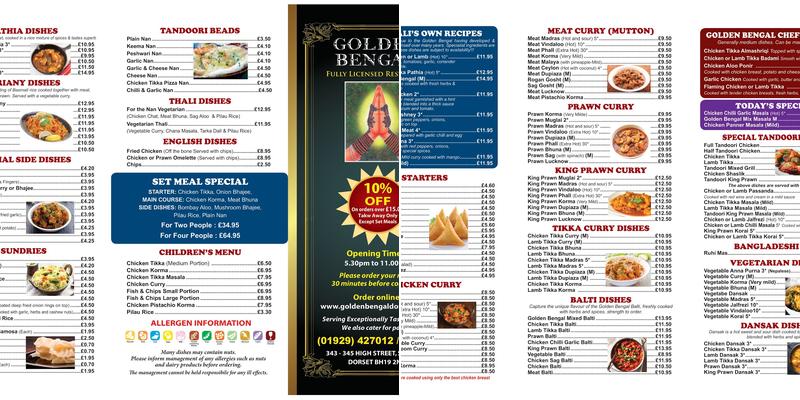 Golden Bengal Menu