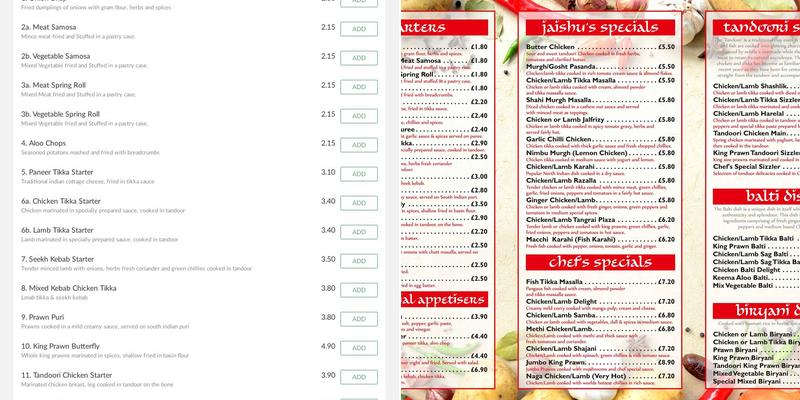 Jaishu's Restaurant Menu