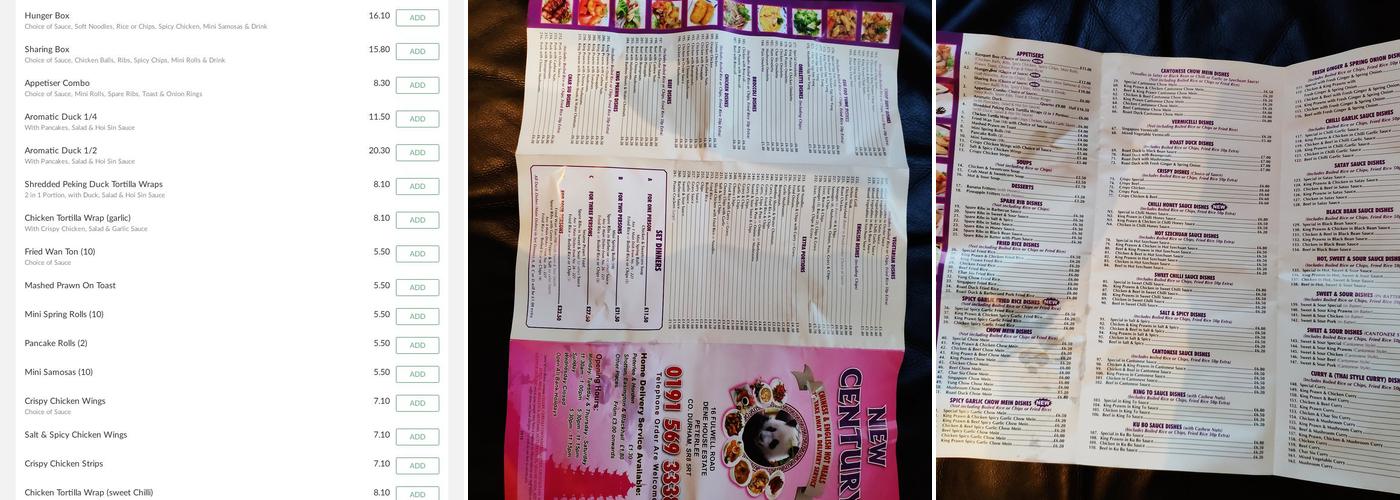 New Century Menu