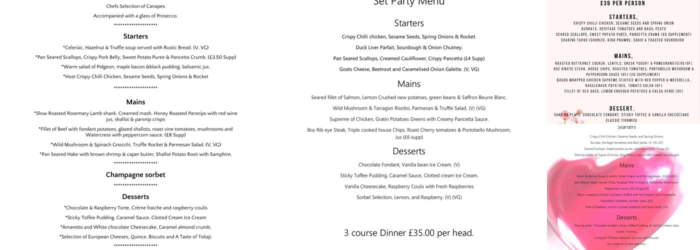 Host Terrace, Bar & Venue Menu