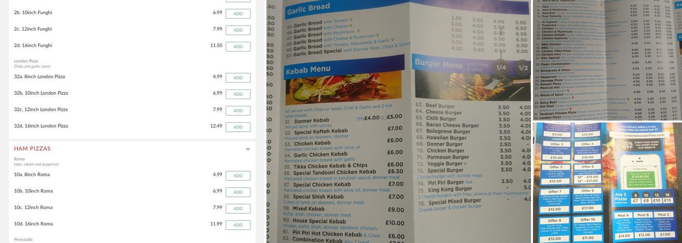 London Pizza Menu