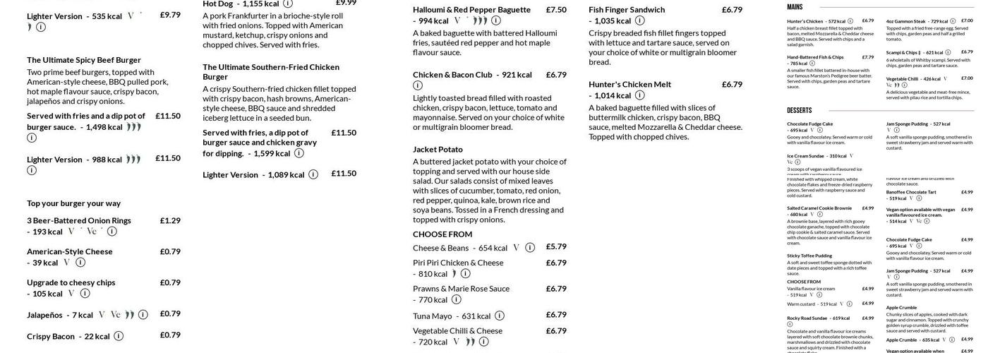 Springfield Hotel Menu