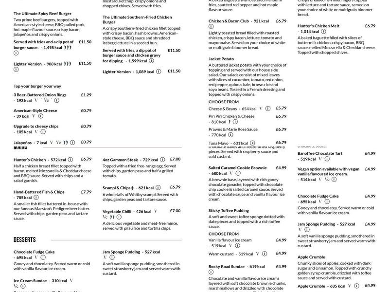 Springfield Hotel Menu