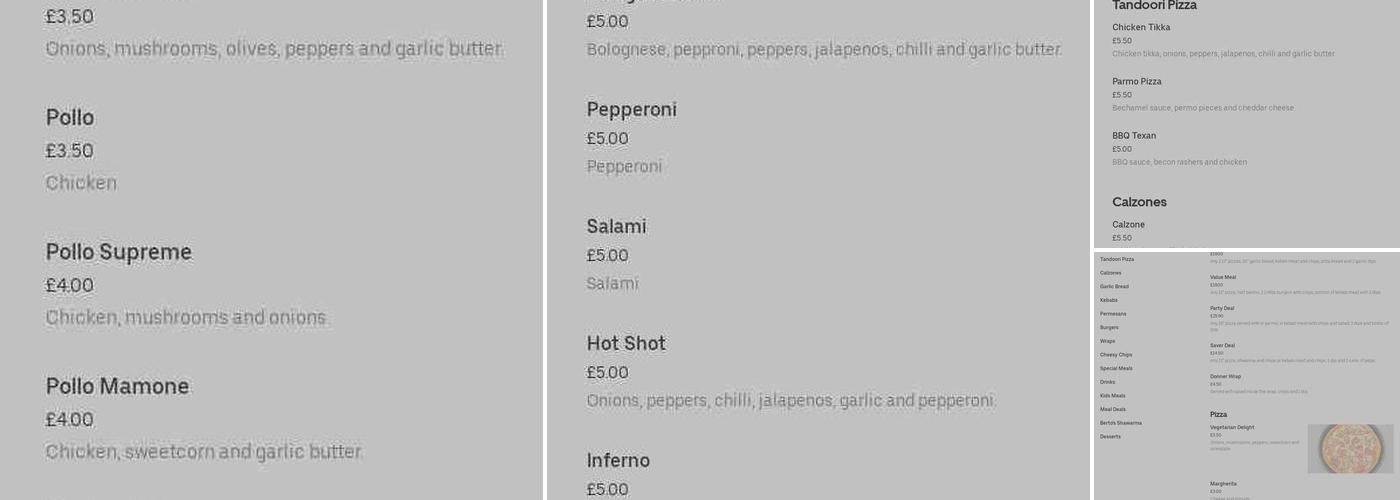 Bertos Bishop Auckland Menu